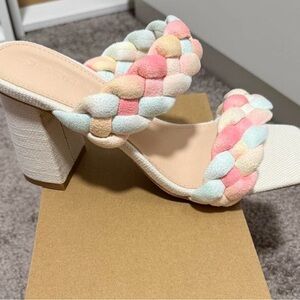 Pastel Braided Double-Strap Block Heel Sandals - Women